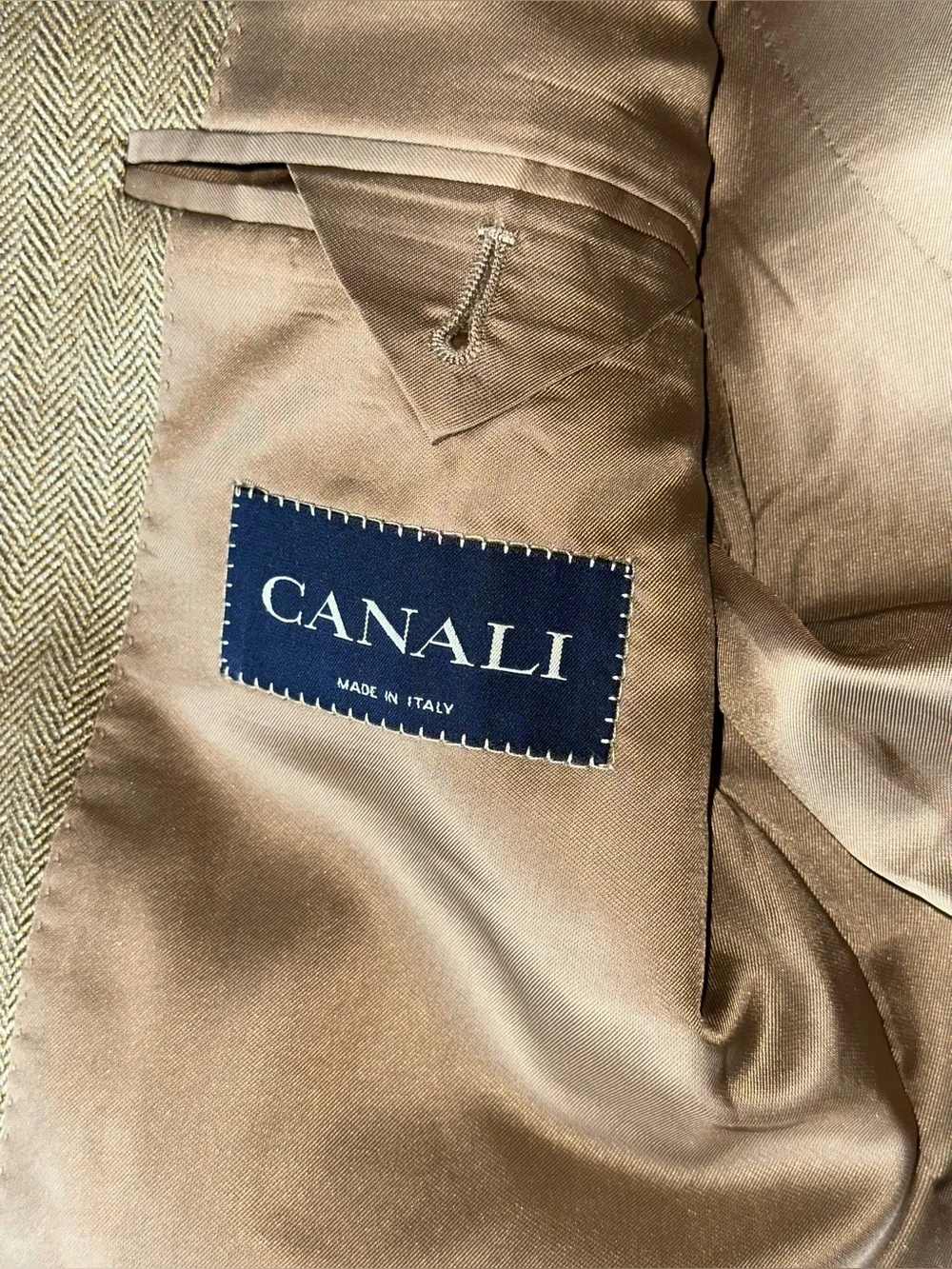 Canali Italy Men's Tan Herringbone Sport Coat Silk Wool Blazer 52R EU 42R US